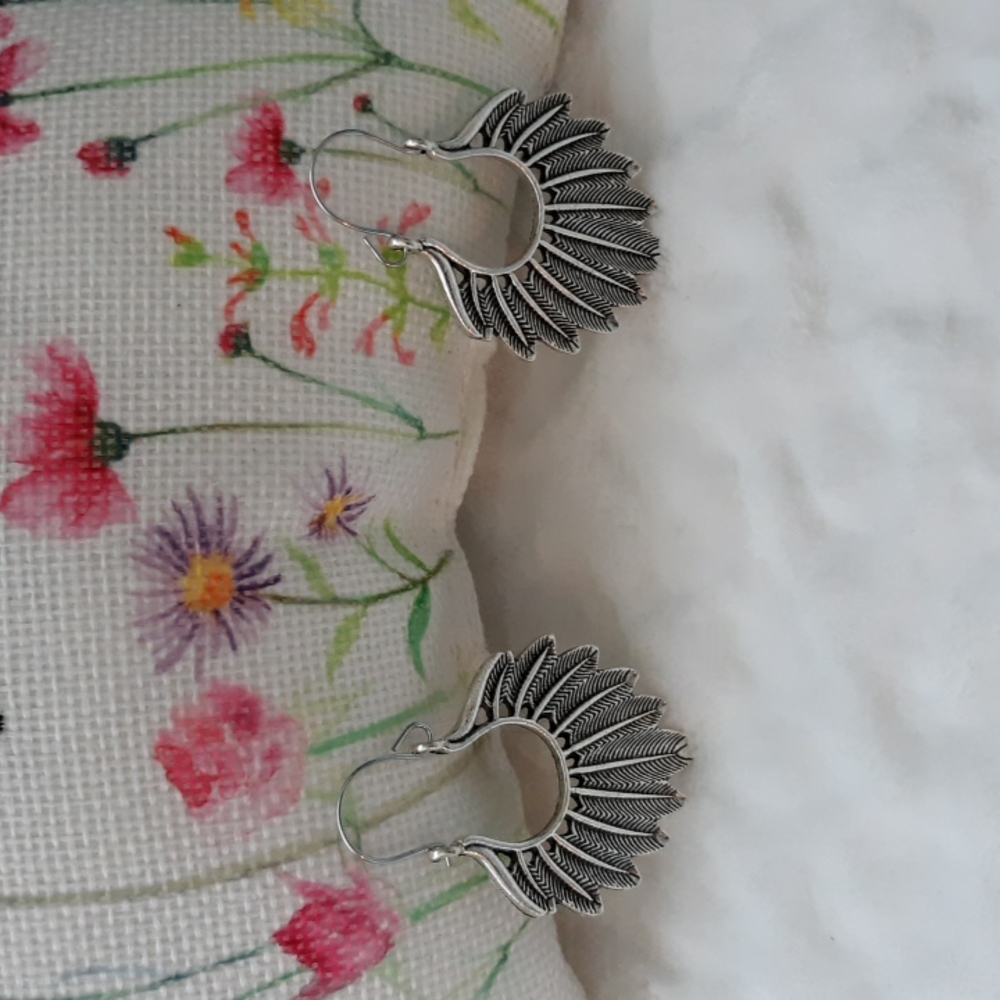 Boho Metal Drop feather earrings